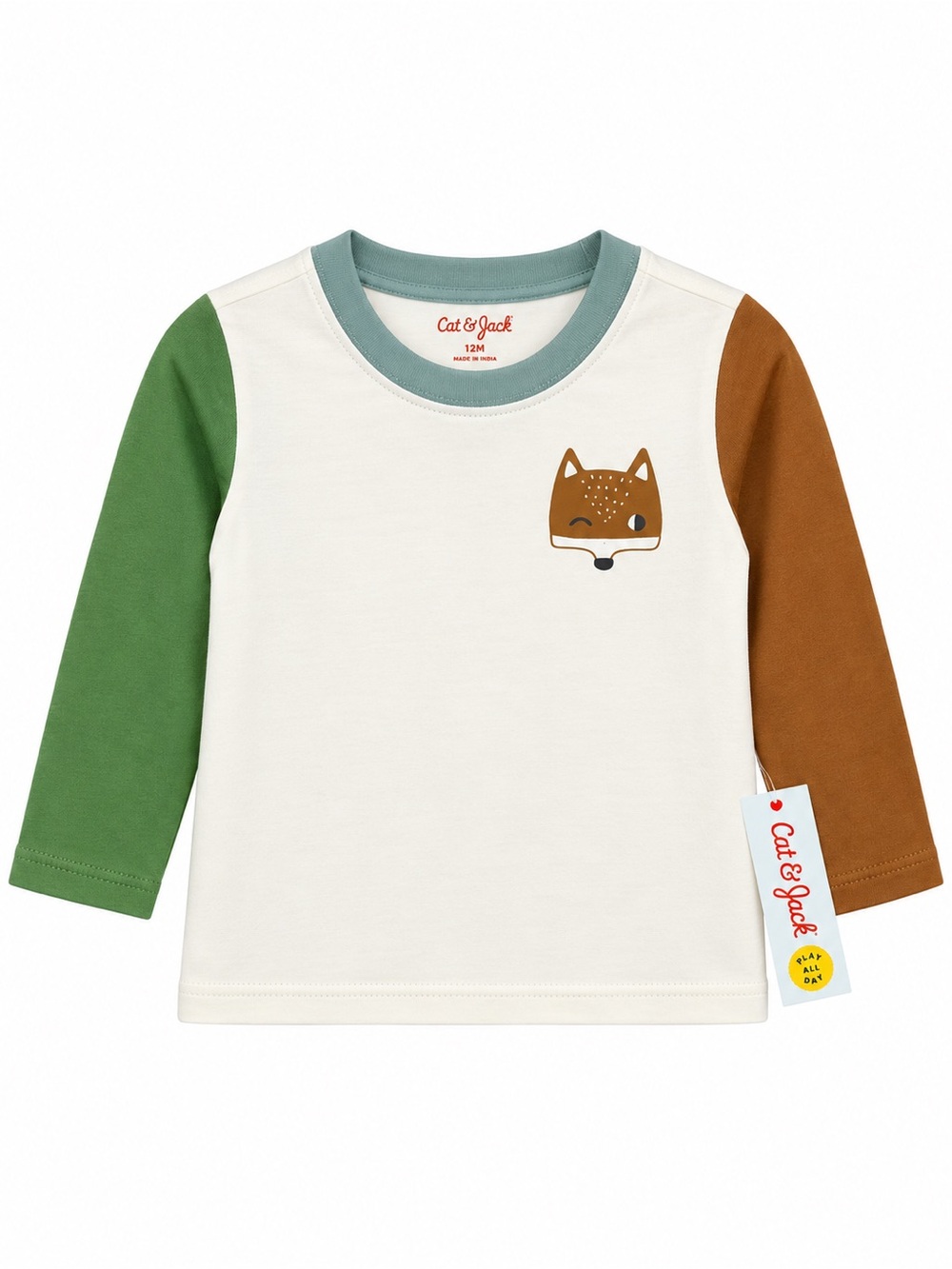 Garanimals Cream Long-Sleeve Tee with Green and Brown Sleeves